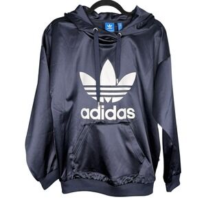 Adidas Originals Size XS Trefoil Women's Satin Pullover Hoodie Legend Ink/White